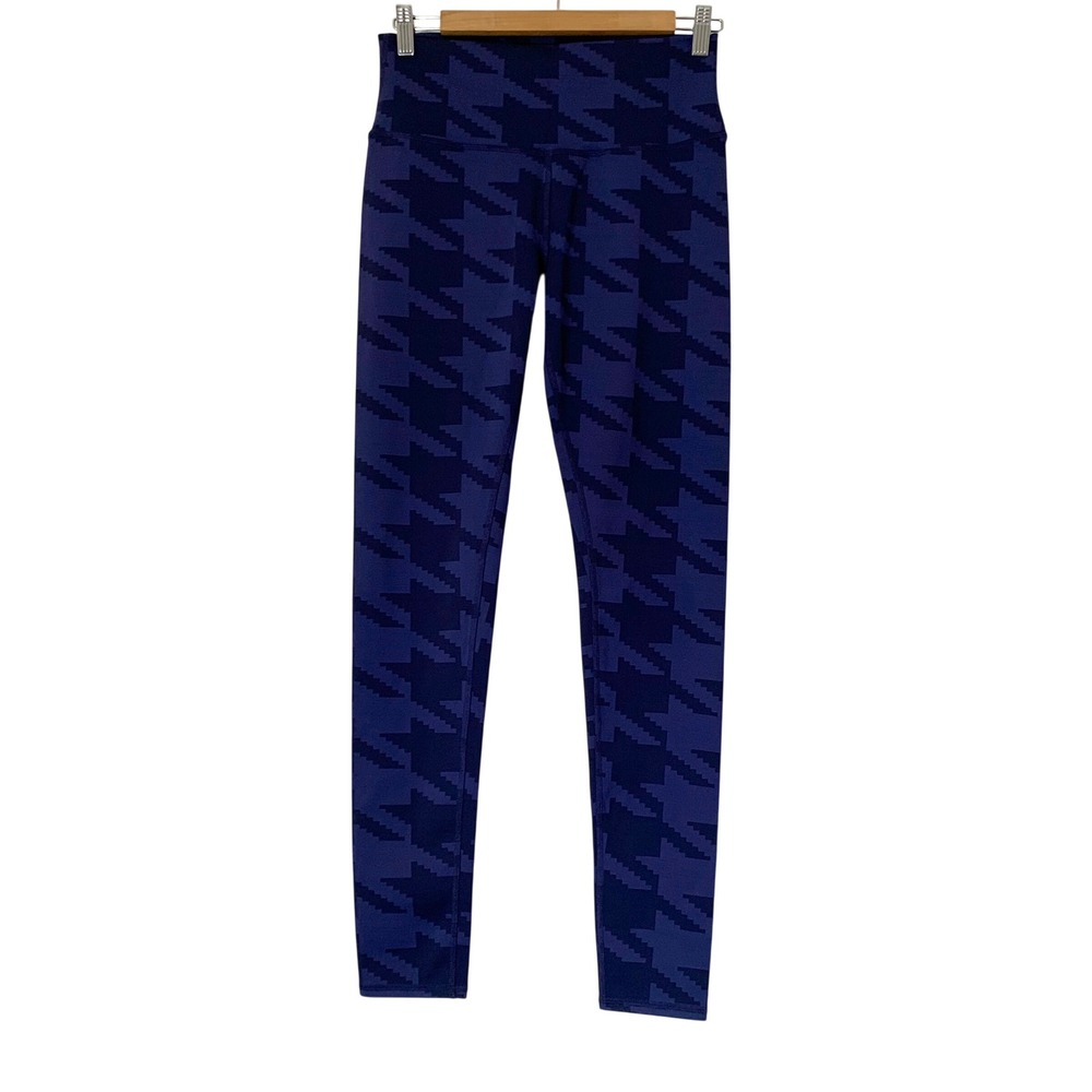 Alo Yoga Leggings Womens L Navy Blue Houndstooth High Waist Airbrush Gorpcore